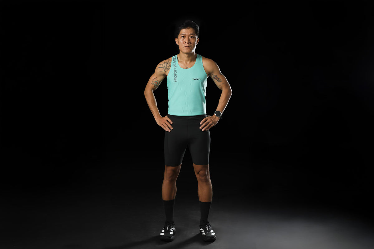 Front view of Harāra Compression Shorts Prototype 004.1
